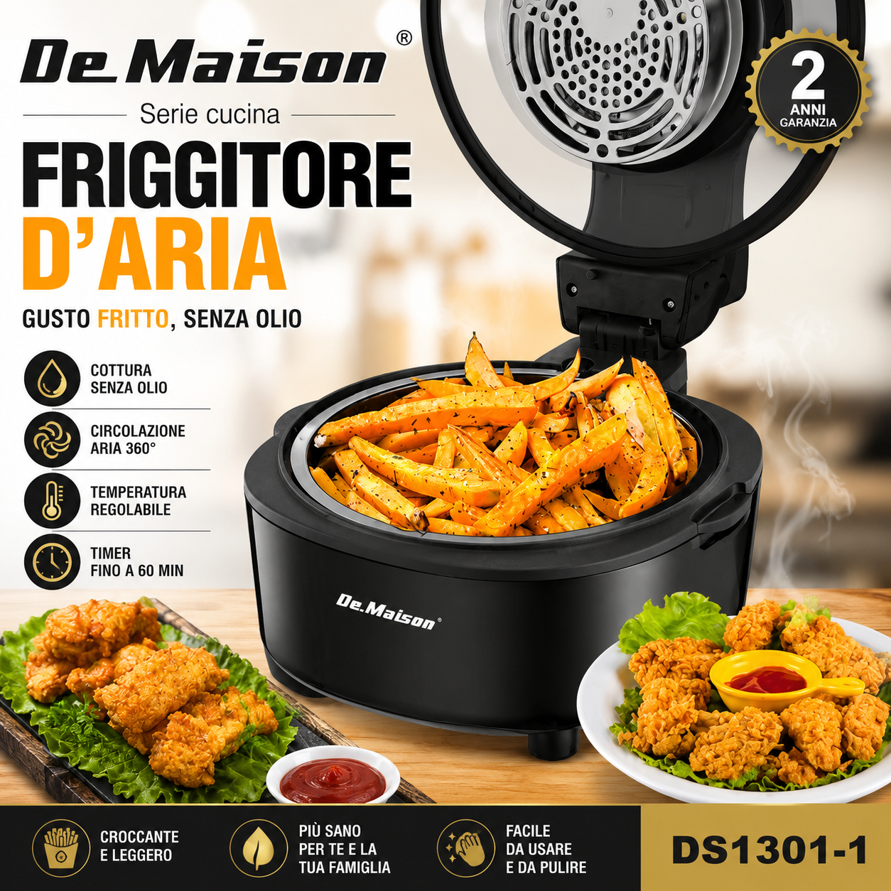 Friggitrice ad Aria De.Maison DS1301-1 2