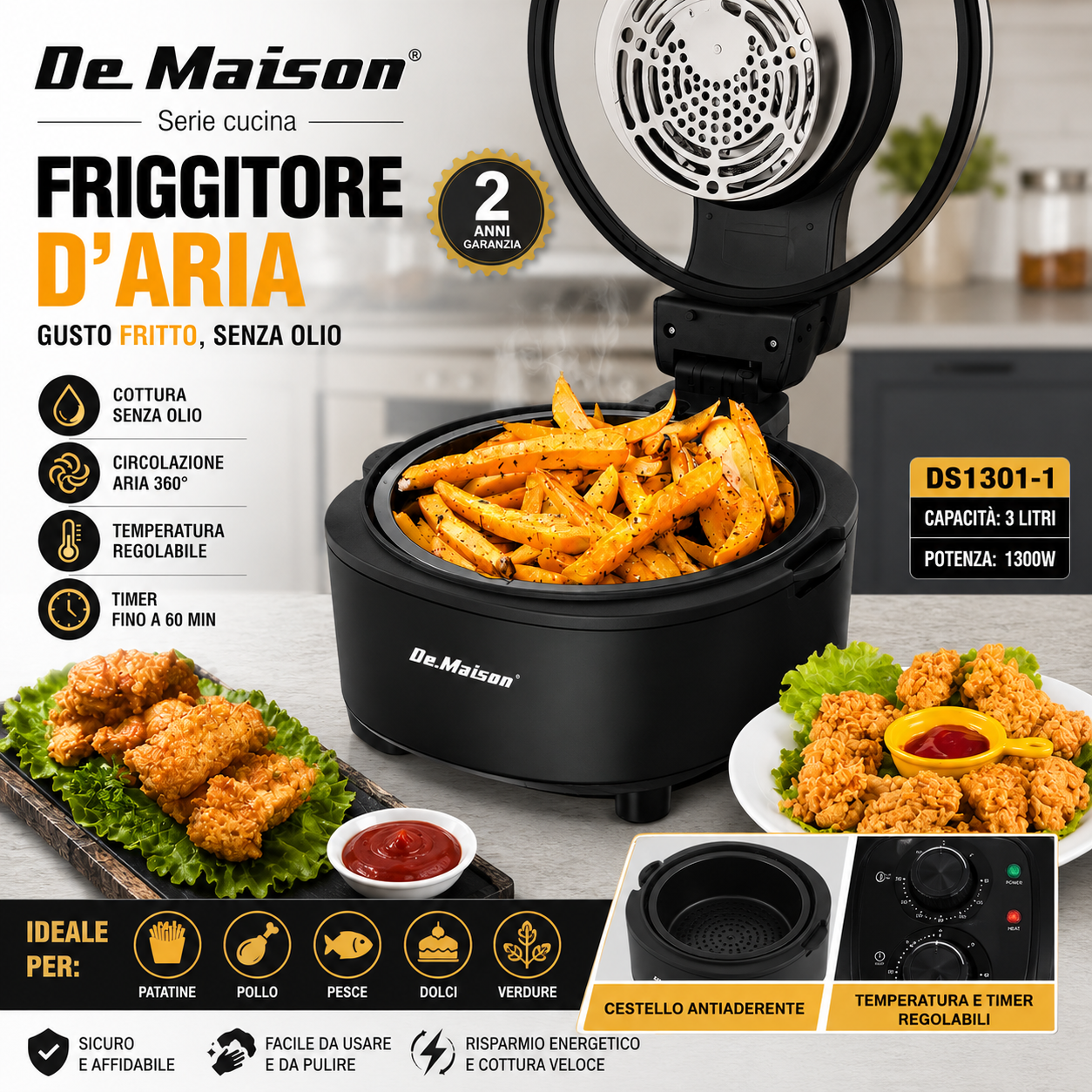 Friggitrice ad Aria De.Maison DS1301-1 1