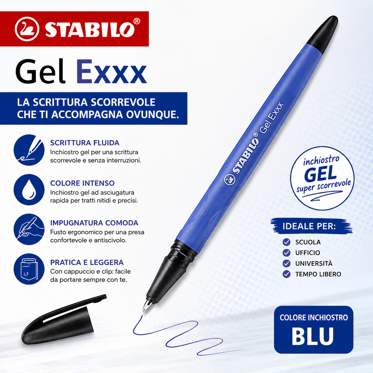 Penna gel Stabilo Gel Exxx: blu, nero 2