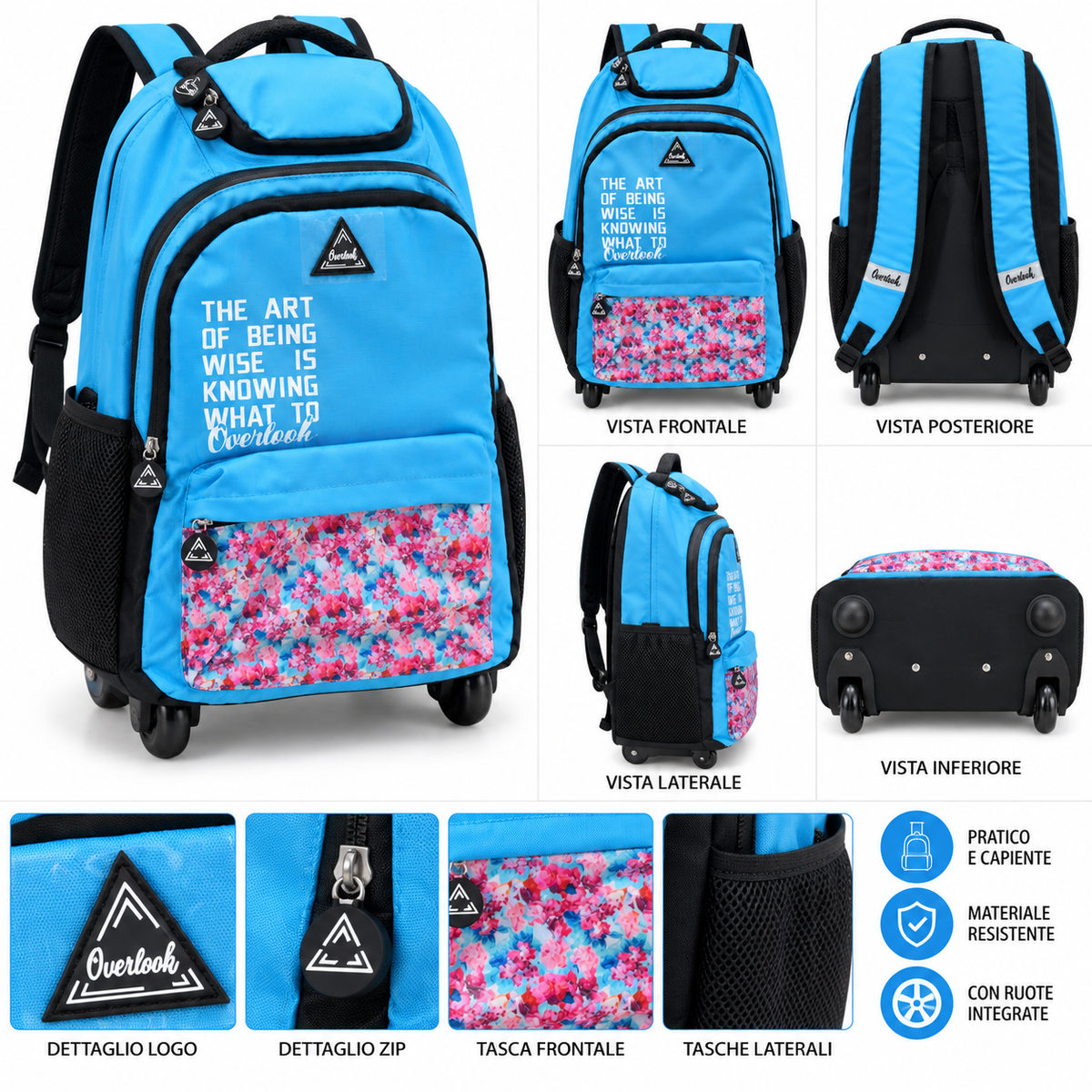 Zaino Trolley Blu con Ruote – Zaino Scuola e Tempo Libero