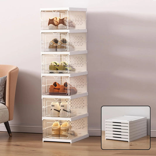 Scarpiera a 6 ripiani con ante, pieghevole e senza installazione, antipolvere e antiumidità, adatta per corridoi