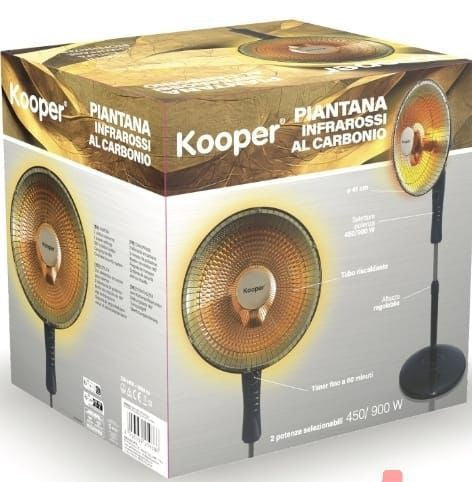 Stufa a Piantana Infrarossi al Carbonio 900W | Altezza Regolabile 105-120 cm, Oscillazione e Inclinazione Regolabile | 2 Livelli di Potenza 450/900W, Timer..