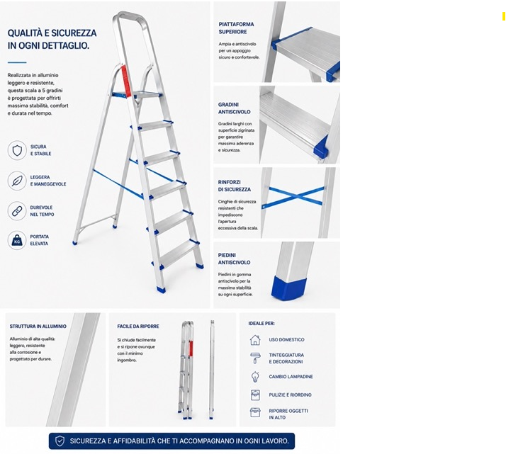 Scala Professionale in Alluminio 6 Gradini – Piattaforma Antiscivolo, Portata 150 kg 3