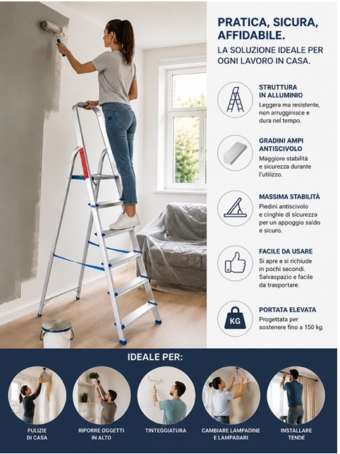 Scala Professionale in Alluminio 6 Gradini – Piattaforma Antiscivolo, Portata 150 kg 4