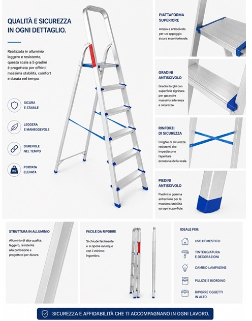 Scala Professionale in Alluminio 7 Gradini – Piattaforma Antiscivolo, Portata 150 kg 3