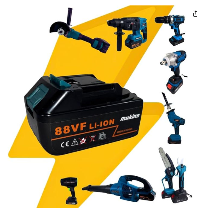 Batteria 88VF 2000mAh, Batteria di Ricambio al Litio per Forbice Potatura, Motoseghe, Trapano, Avvitatore, Altri Attrezzi da Giardino, 88V, Compatibile con Asta Prolunga 3