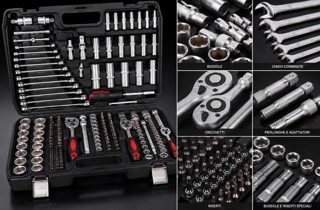 Valigetta Attrezzi 216 Pezzi Professionale – Set Completo con Bussole, Cricchetti, Chiavi, Inserti, Prolunghe e Accessori – Kit Utensili per Auto, Moto, Casa e Fai da Te 4