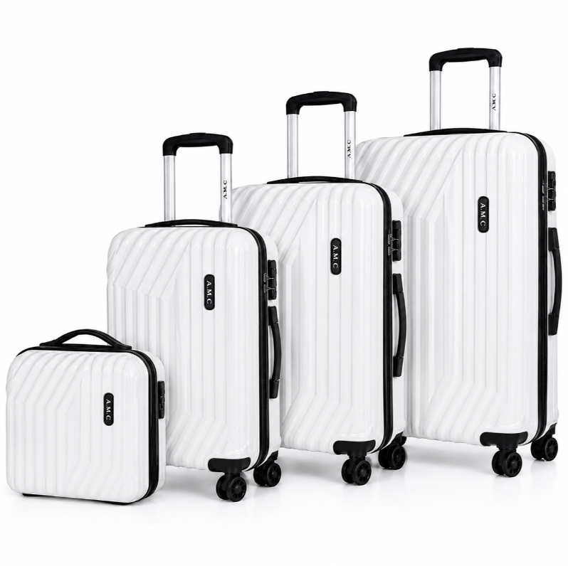 Set 4 Valigie da Viaggio Rigide + Beauty Case Trolley 4 Ruote 360 con Chiusura 4