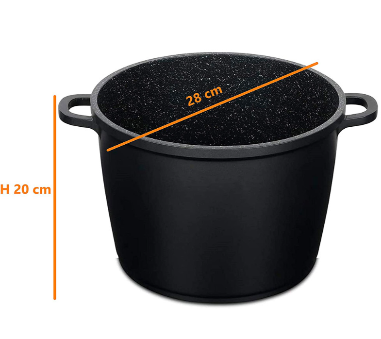 Pentola Antiaderente Effetto Pietra con Coperchio in Vetro 28 cm – Compatibile con Induzione e Gas, Manici Removibili