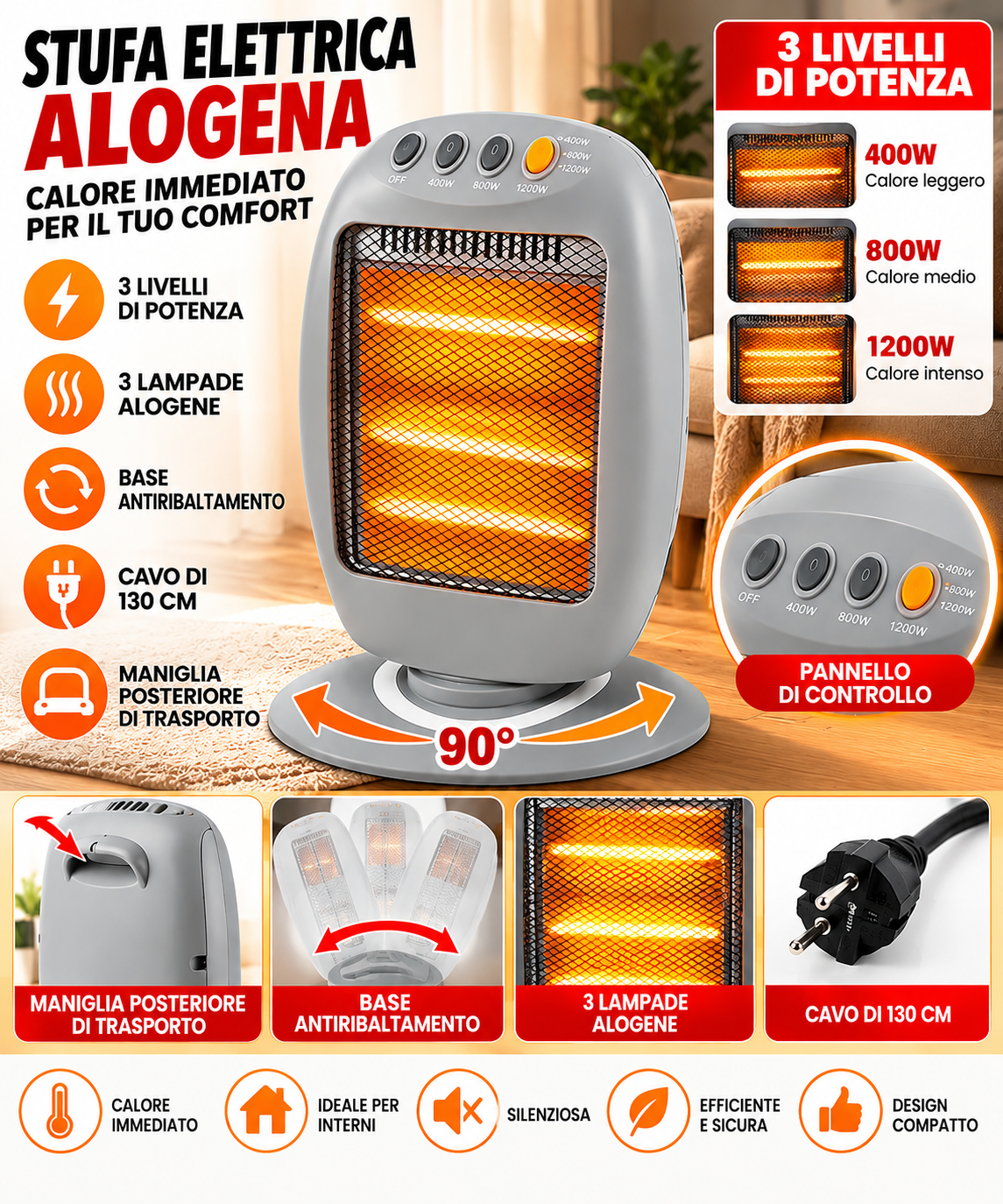 Stufa Elettrica Alogena 1200W – 3 Livelli di Potenza 1