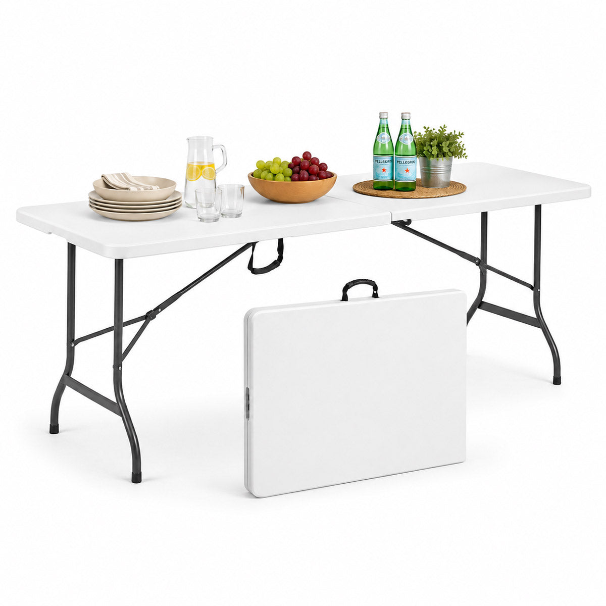 Tavolo Pieghevole 180 x 73 cm in PVC – Tavolo Richiudibile Portatile con Valigetta, Struttura in Metallo, per Feste, Catering, Campeggio, Giardino e Mercatini 9