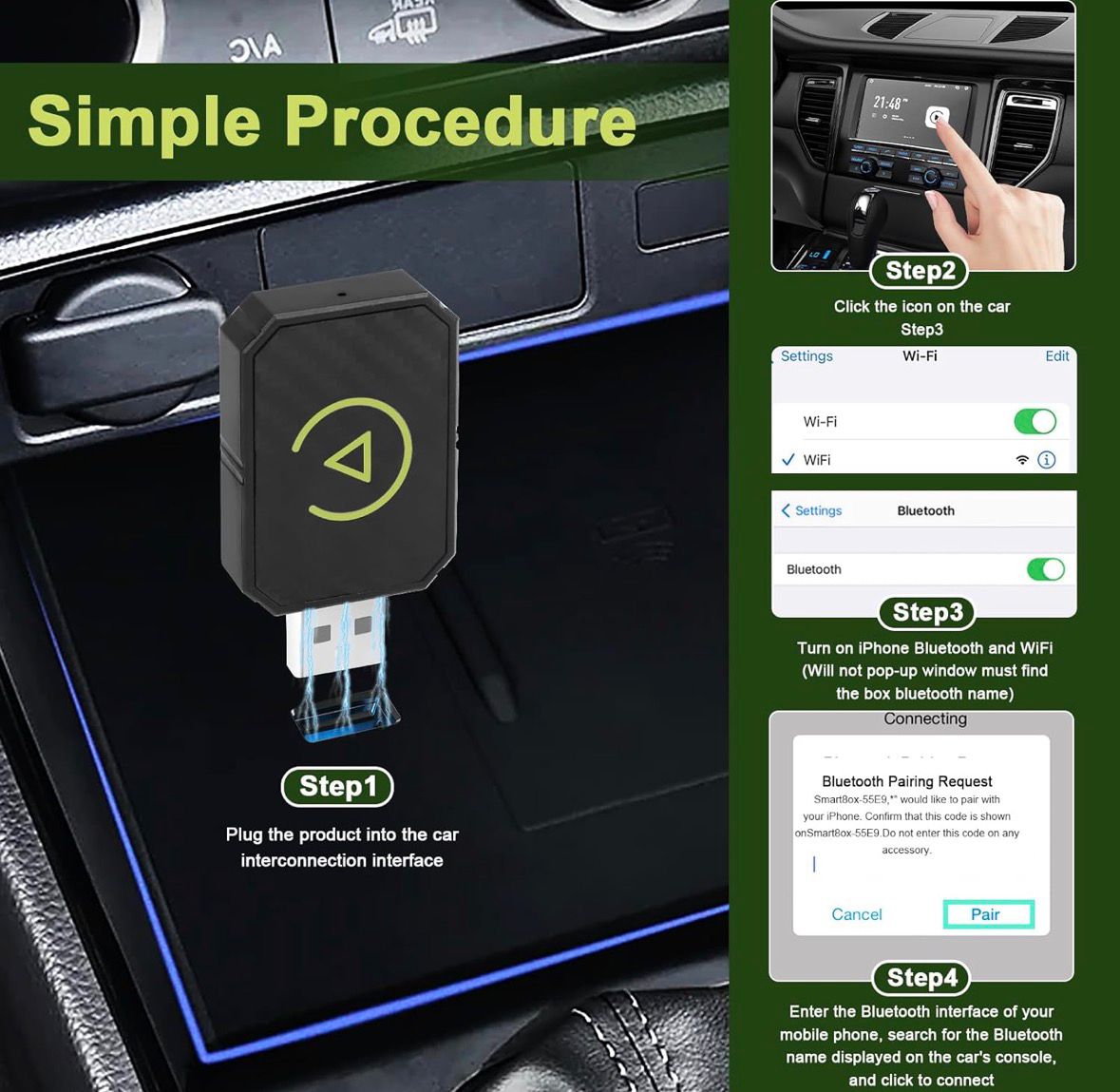 Adattatore Carplay & Android Auto Wireless 2 IN 1,Mini Carplay Wireless 3