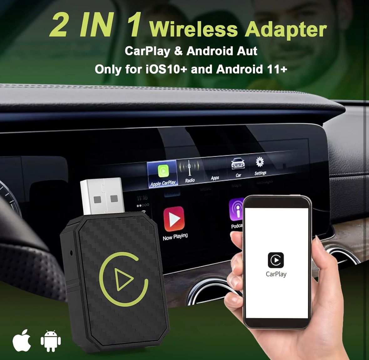 Adattatore Carplay & Android Auto Wireless 2 IN 1,Mini Carplay Wireless 4