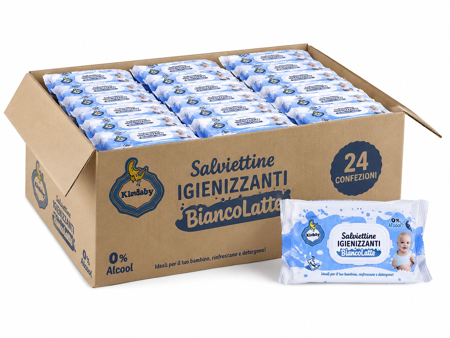 Cartone da 24 confezioni Salviettine Igienizzanti BiancoLatte