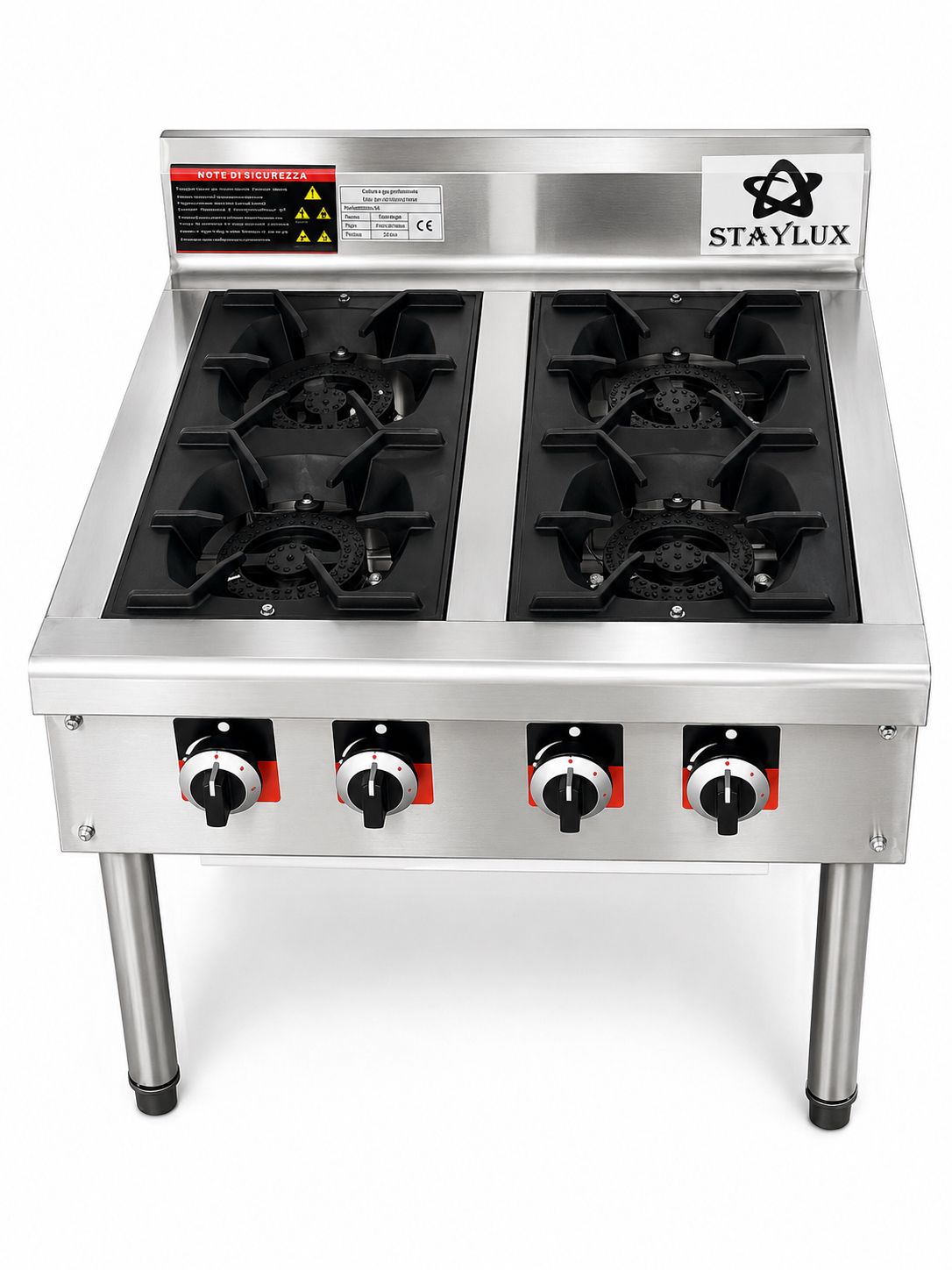 Cucina Professionale a Gas 4 Fuochi Staylux in Acciaio Inox – Potenza e Affidabilità per la Tua Cucina