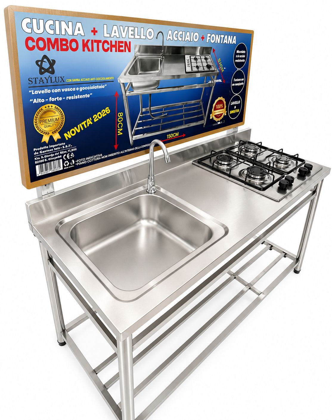 Combo Kitchen Staylux – Cucina con Lavello e Piano Cottura in Acciaio Inox