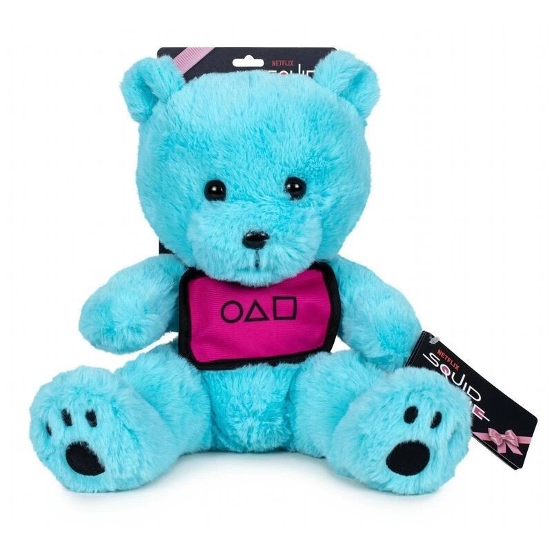 Orso di Peluche Gigante 80 cm, Morbido e Coccoloso, Peluche Azzurro con Divisa Rosa e Simboli Geometrici, Idea Regalo per Bambini e Adulti