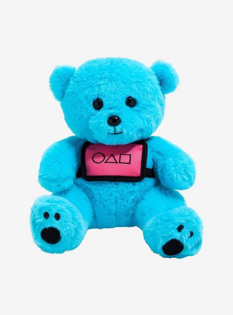 Orso di Peluche Gigante 80 cm, Morbido e Coccoloso, Peluche Azzurro con Divisa Rosa e Simboli Geometrici, Idea Regalo per Bambini e Adulti 4