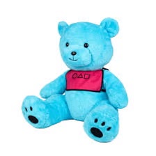Orso di Peluche Gigante 80 cm, Morbido e Coccoloso, Peluche Azzurro con Divisa Rosa e Simboli Geometrici, Idea Regalo per Bambini e Adulti 3