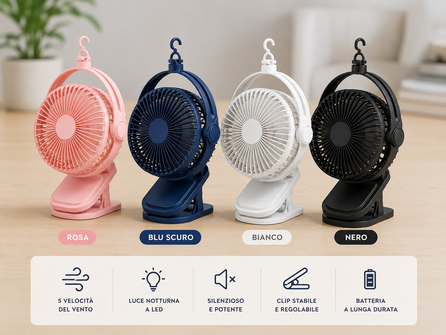 Ventilatore Portatile Multifunzione con Luce LED 3