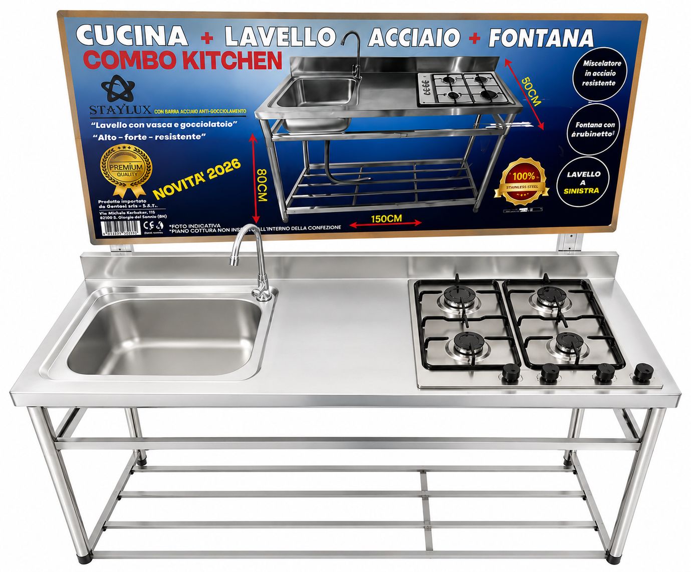 Combo Kitchen Staylux – Cucina con Lavello e Piano Cottura in Acciaio Inox