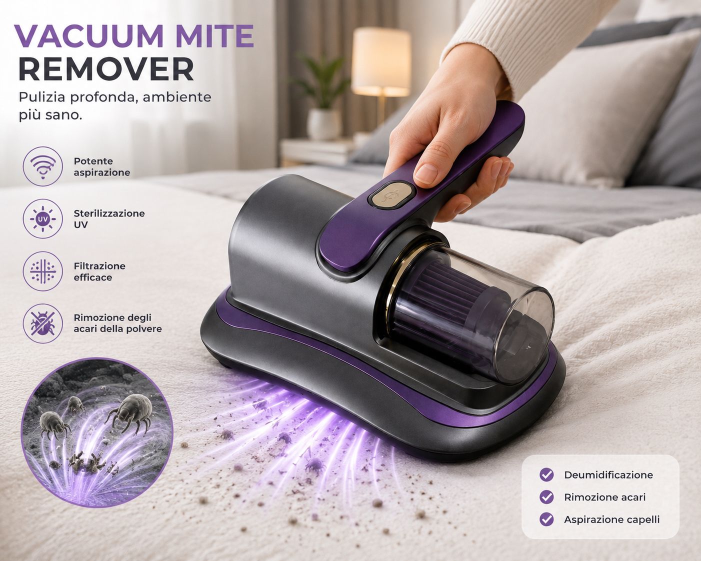 Aspiratore Anti-acaro UV Portatile per Materassi e Divani 3