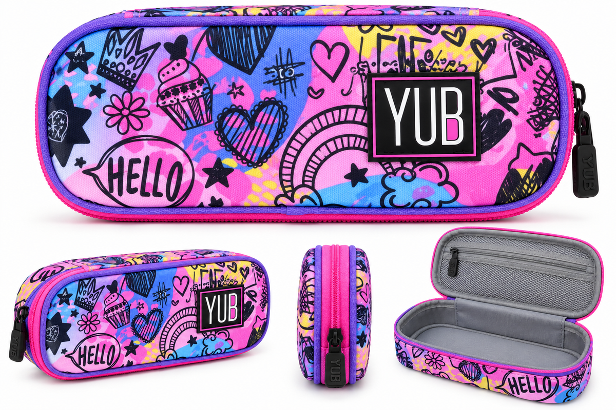 YUB Astuccio Portapastelli Scuola, Astuccio Portapenne Multiscomparto con Cerniera, Fantasia Colorata, Organizer per Matite, Penne e Colori, Astuccio Scolastico per Bambini e Ragazzi