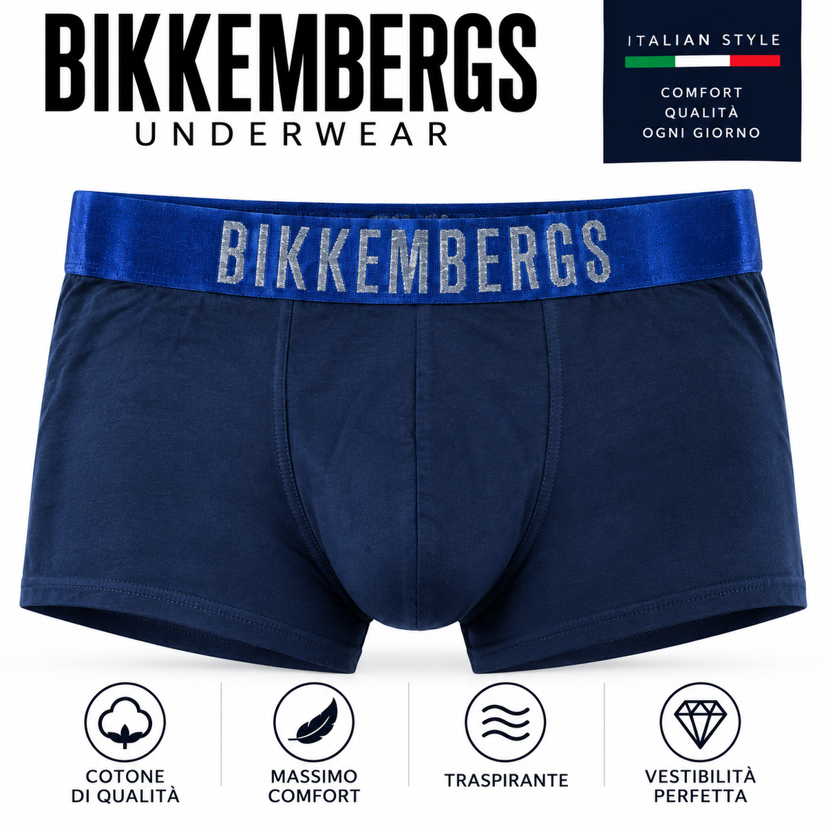 Boxer Uomo Bikkembergs 3 Pack – Intimo Uomo in Cotone – Blu con Elastico Logo – Comfort e Vestibilità 2