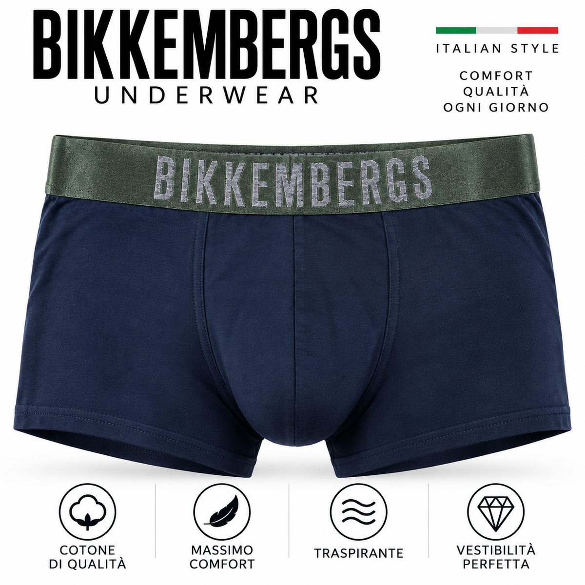 Boxer Uomo Bikkembergs 3 Pack – Intimo Uomo in Cotone – Blu con Elastico Logo – Comfort e Vestibilità 3
