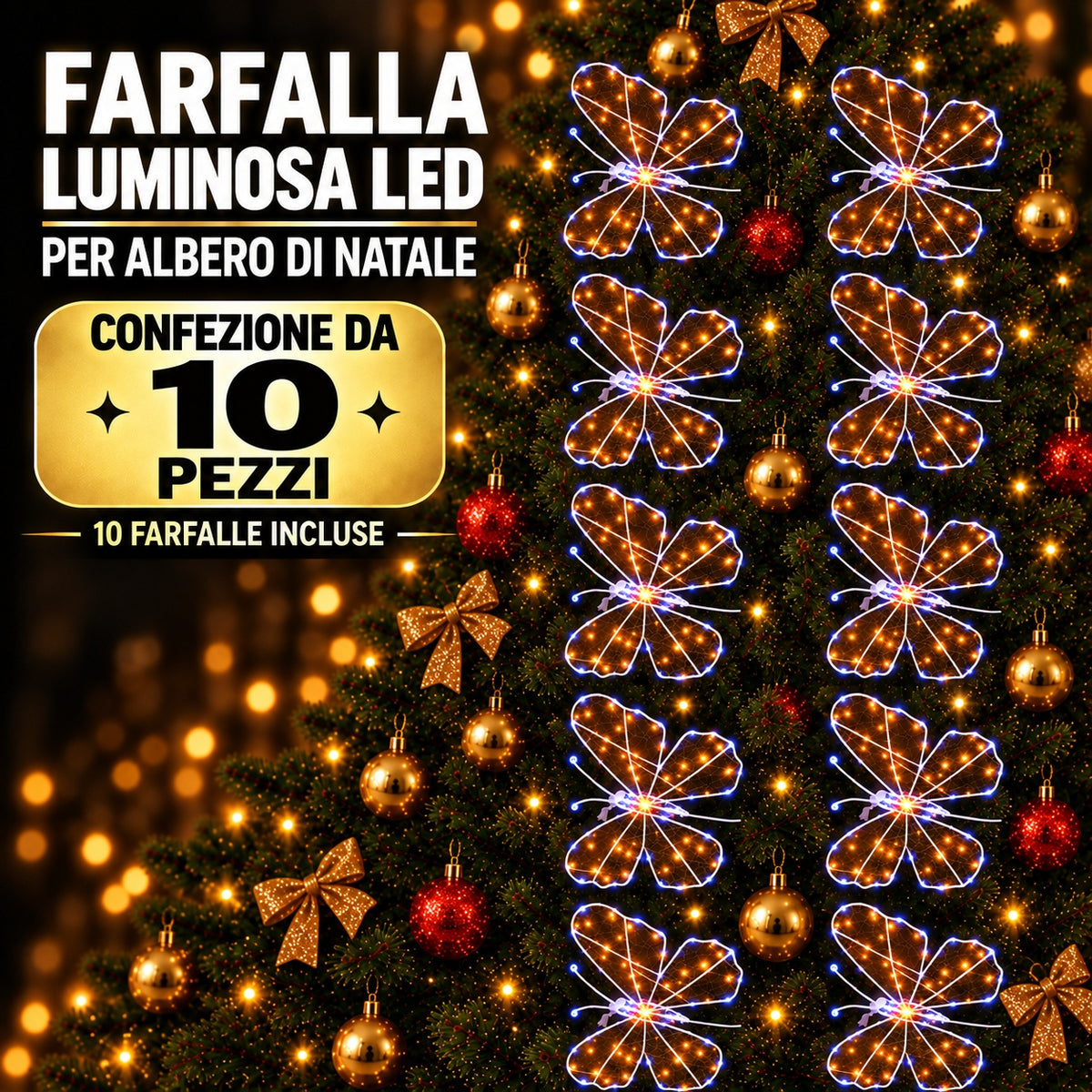 Decorazioni Farfalla Luminose LED per Albero di Natale 43×40 cm, Bianco Caldo e Freddo – Set da 3, 5 o 10 Pezzi 9