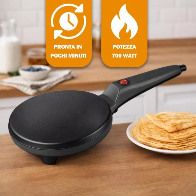 Crepiera Elettrica Nero Manico 700W Piastra Alluminio Rivestimento Antiaderente 5