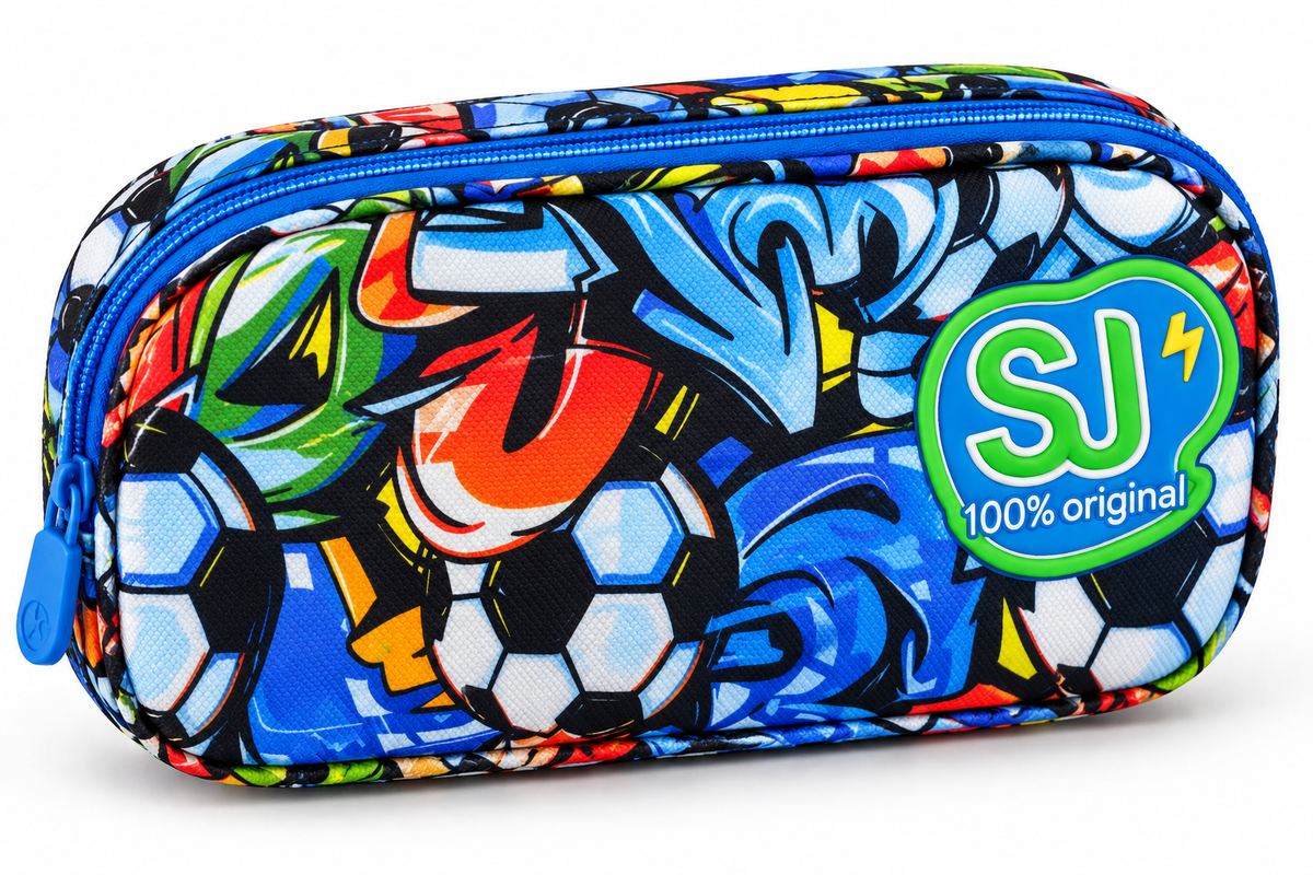 Astuccio Portapastelli SJ Calcio, Astuccio Portapenne Scuola Colorato, Astuccio per Matite Pennarelli Pastelli e Materiale Scolastico, Portapenne con Cerniera, Astuccio Bambino e Ragazzo, Design Sportivo