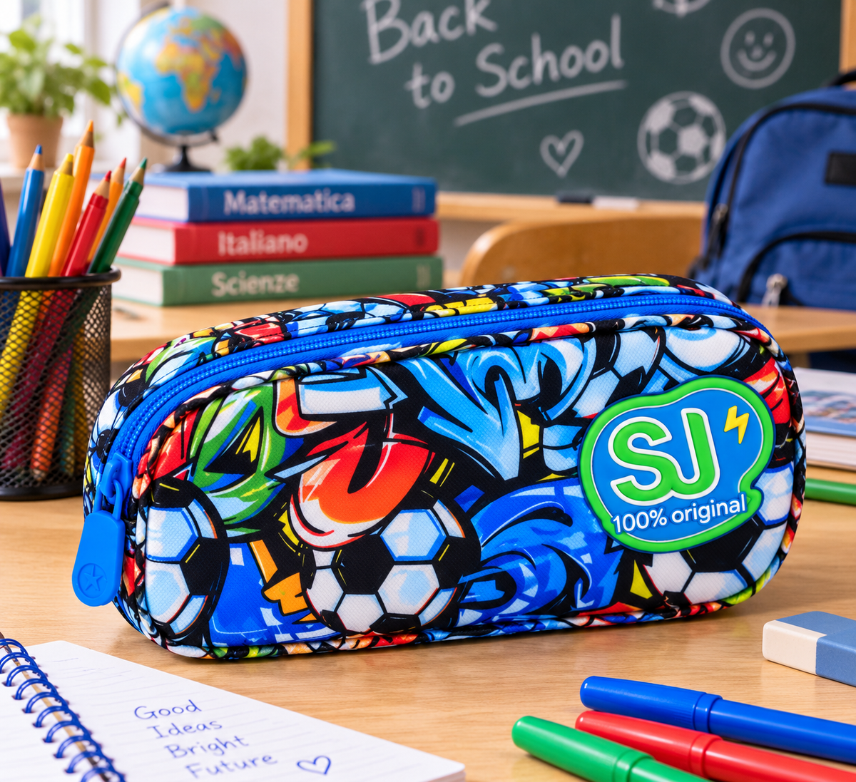Astuccio Portapastelli SJ Calcio, Astuccio Portapenne Scuola Colorato, Astuccio per Matite Pennarelli Pastelli e Materiale Scolastico, Portapenne con Cerniera, Astuccio Bambino e Ragazzo, Design Sportivo