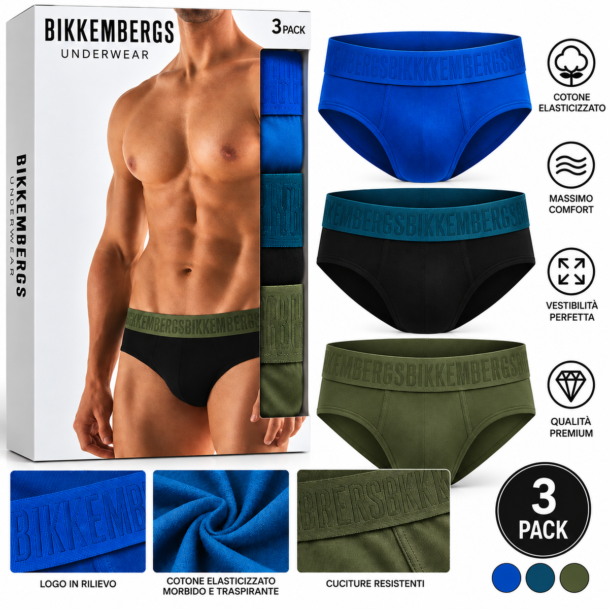 Bikkembergs Uomo Slip 3 Pack – Intimo Maschile in Cotone