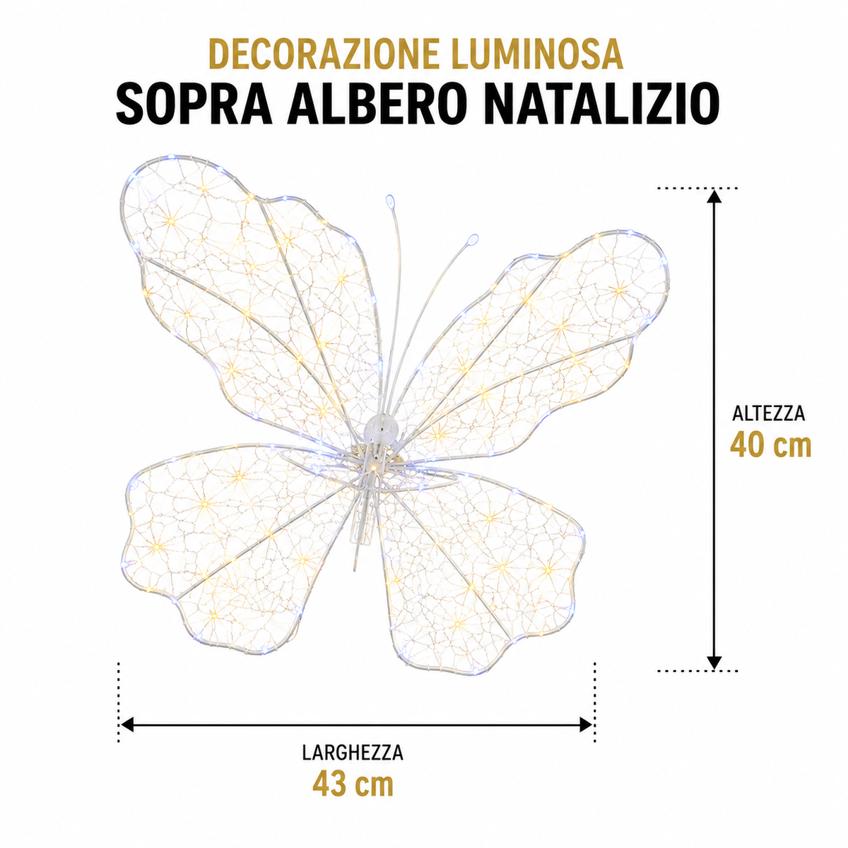 Decorazioni Farfalla Luminose LED per Albero di Natale 43×40 cm, Bianco Caldo e Freddo – Set da 3, 5 o 10 Pezzi 4