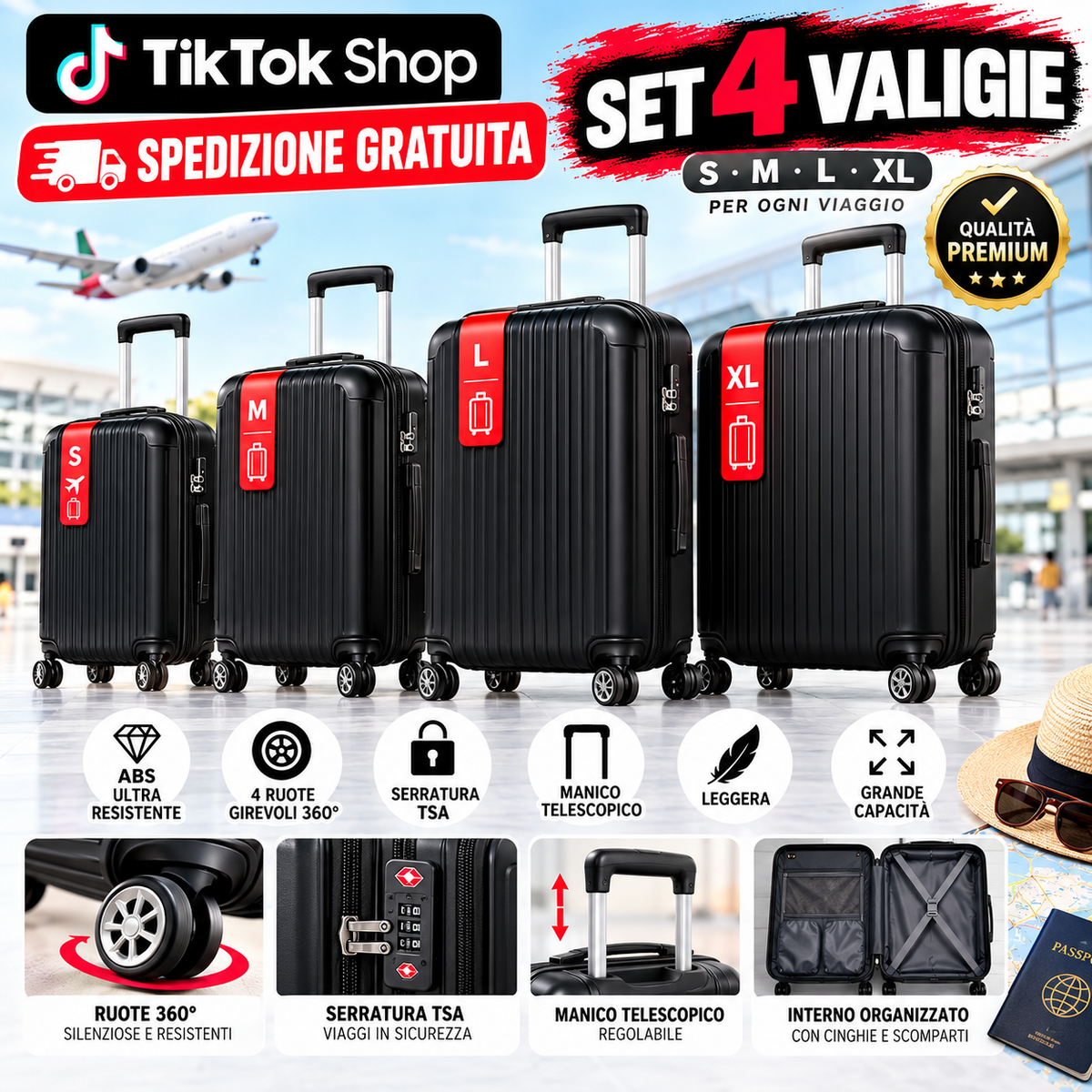 POKER VALIGIE 4 PEZZI  DA VIAGGIO DI QUALITA' TOP 1