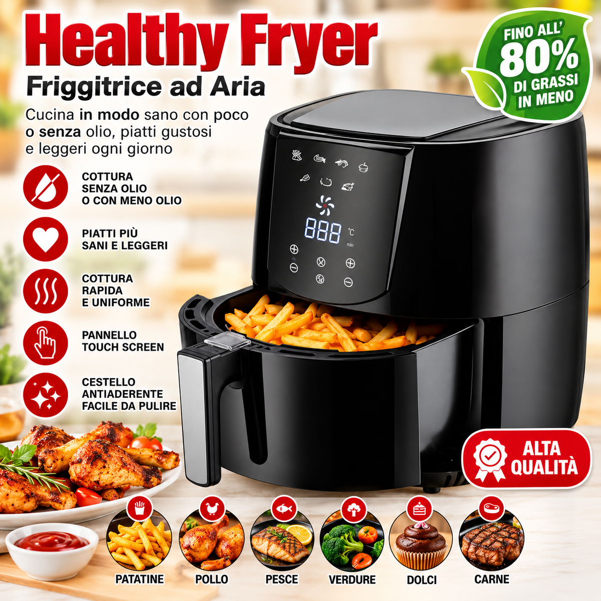 Friggitrice ad Aria Healthy Fryer – Cottura Sana e Croccante 5 lt