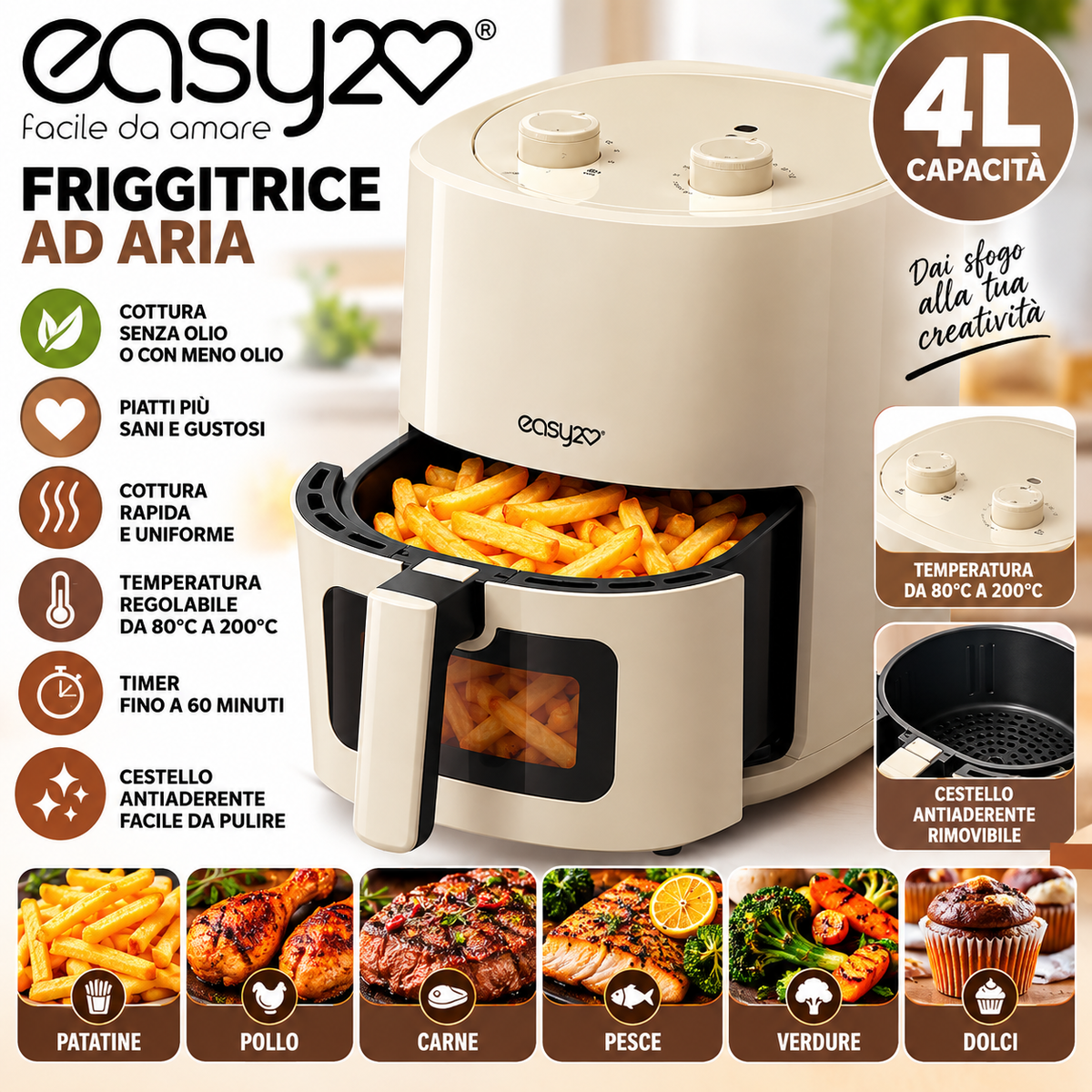 Friggitrice ad Aria Easy2 4 Litri – Cottura Sana e Croccante