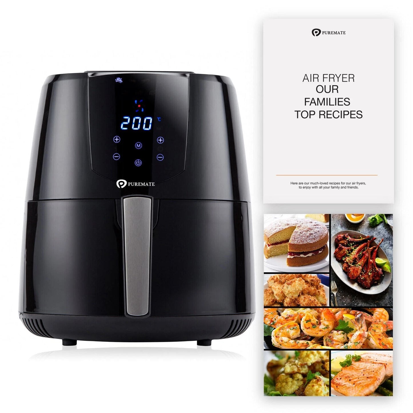 PureMate 4.2L Digital Air Fryer, Low Fat Oil Free - Timer & 7 Preset Modes 1400W