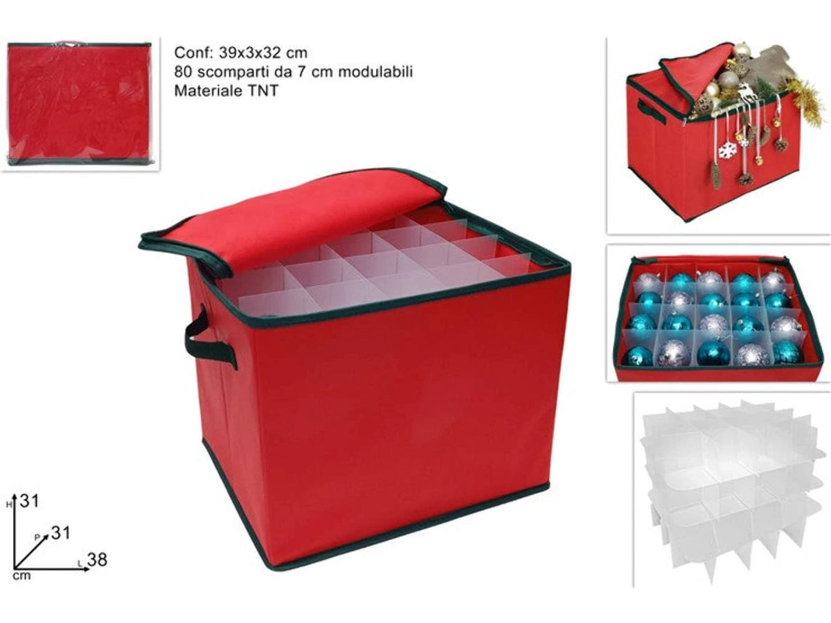 Box TNT porta palline e addobbi natalizi con separatori 38x31x31 cm Contenitore 4