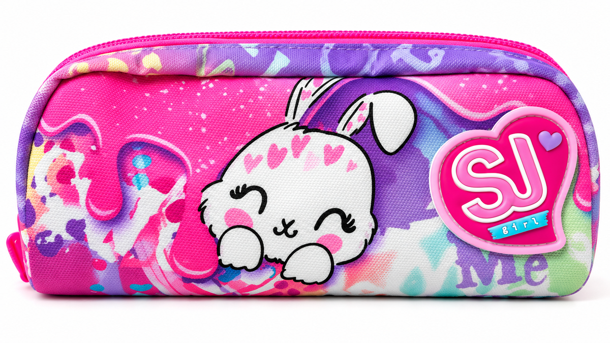 Astuccio Scuola SJ Girl con Coniglietto – Portapenne Bambina Rosa e Viola 3