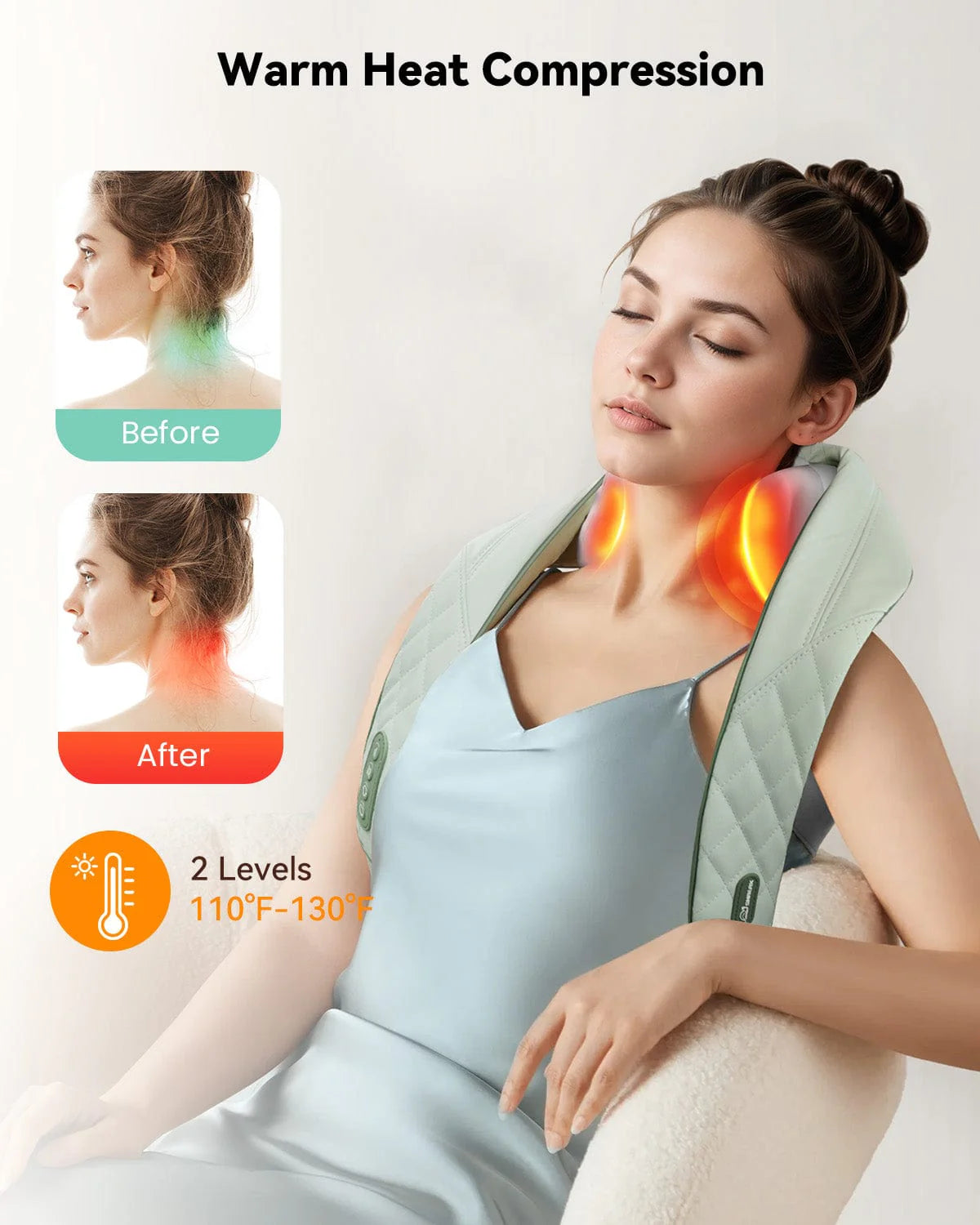 Massaggiatore Cervicale e Spalle Elettrico Ricaricabile, Massaggiatore Shiatsu 4D con Calore, Massaggio Profondo e Fascia Regolabile, Uso per Collo, Spalle, Schiena, Gambe e Corpo 4