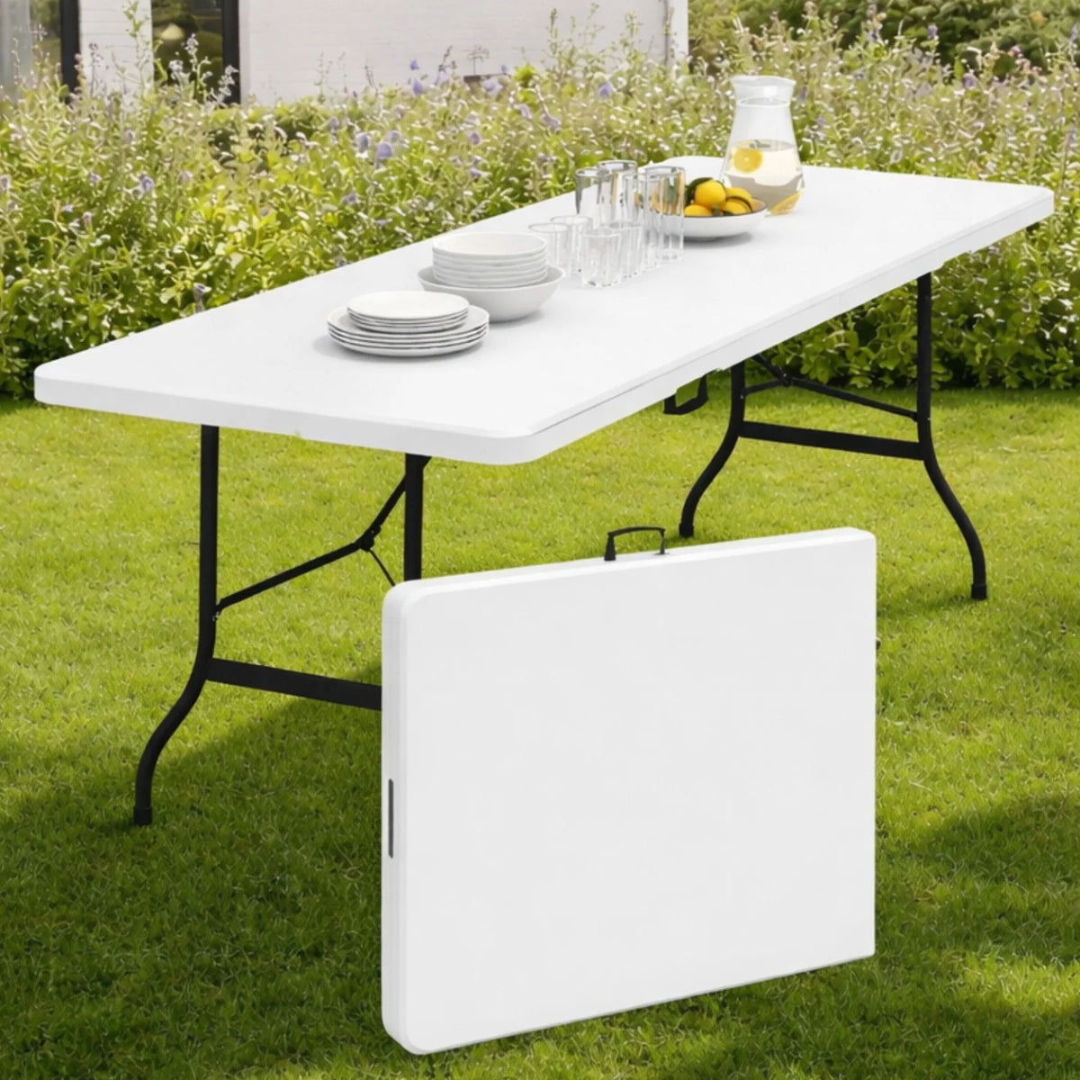 Tavolo Pieghevole 180 x 73 cm in PVC – Tavolo Richiudibile Portatile con Valigetta, Struttura in Metallo, per Feste, Catering, Campeggio, Giardino e Mercatini 6